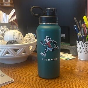 Life Is Good Green Water Bottle with Black Lid